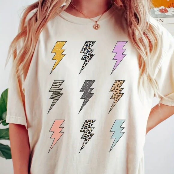 Graphic Lightning Bolt Tee - Cream - Picture 1 of 1